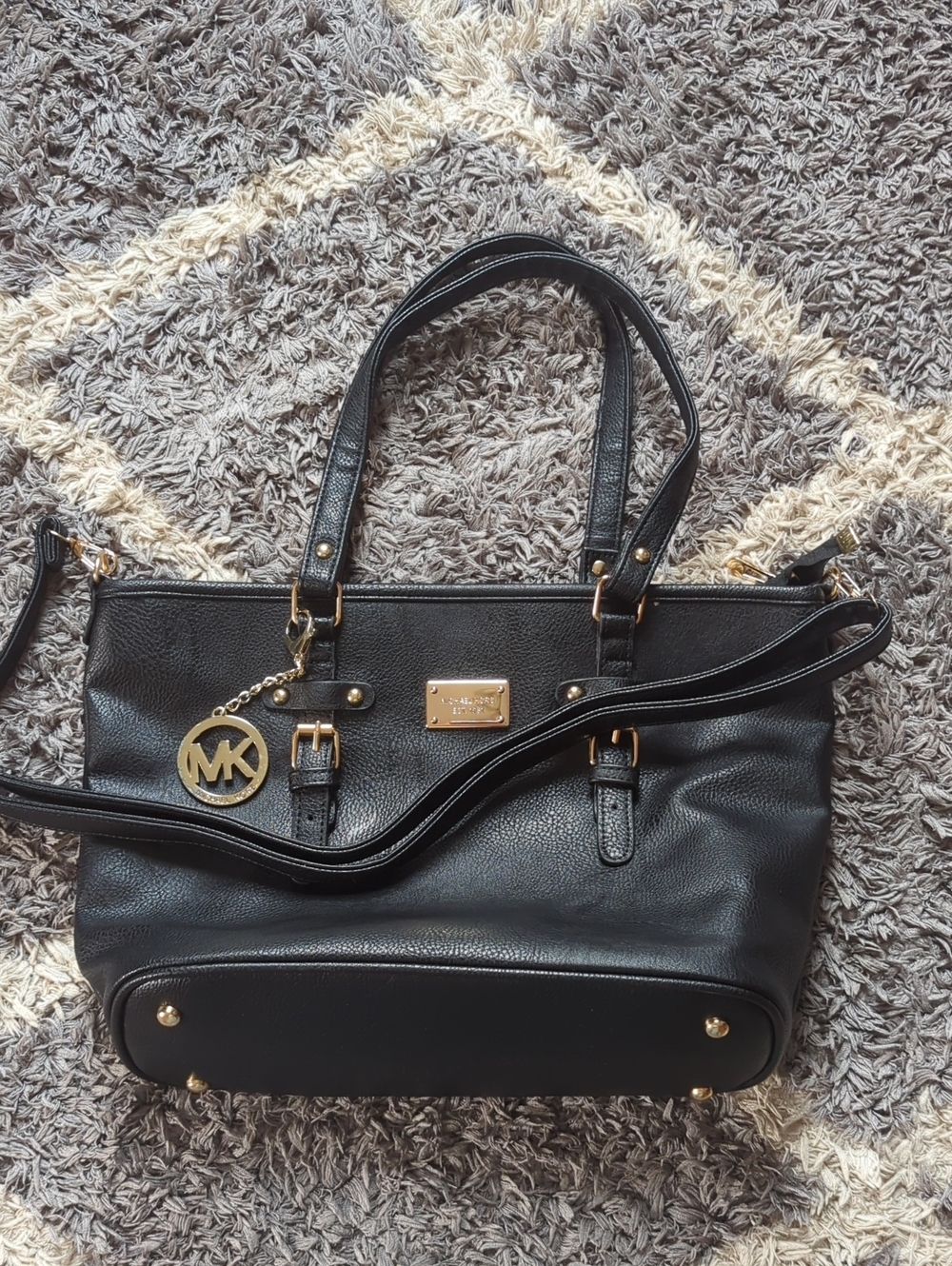 Michael Kors Black Leather Tote with Gold Hardware - Picture 4 of 8